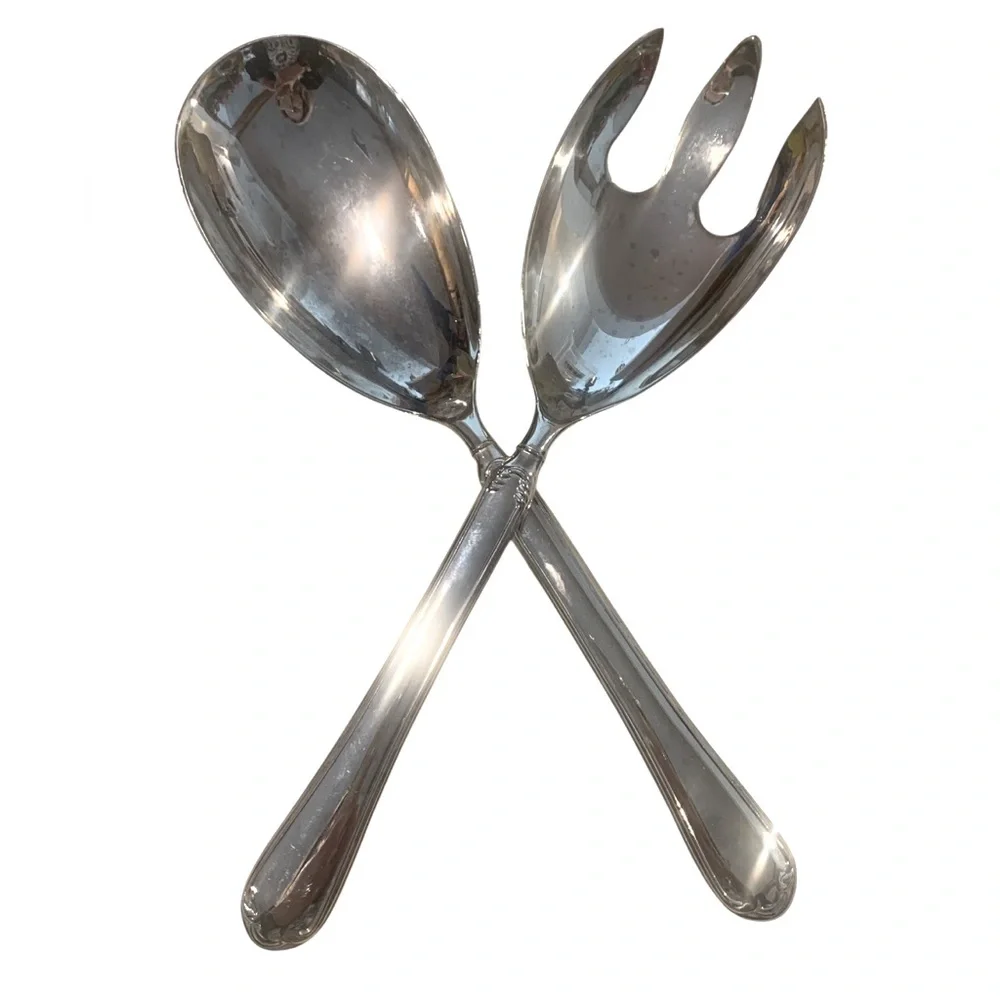 Regal Silver Hong Kong Silver Plated Serving Set Salad 2 Pc Shiny Spoon & Fork